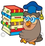 cutcaster-photo-100361126-Owl-teacher-holding-pile-of-books